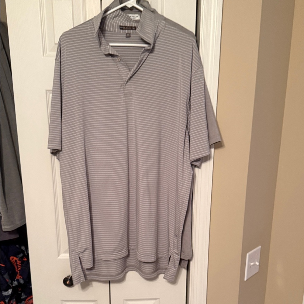 Peter Millar Light Gray Striped Polo Shirt Summer Comfort